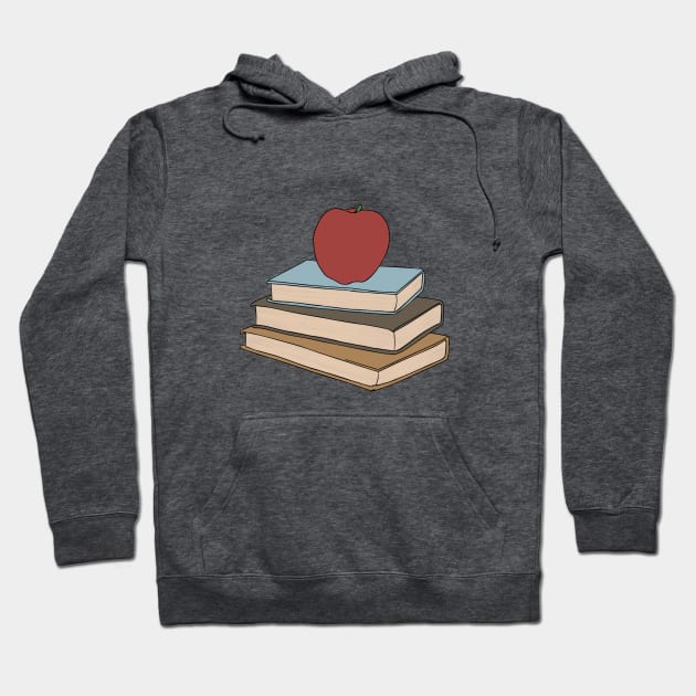 Apple on Book Stack - Red Apple & Books Hoodie by Tilila